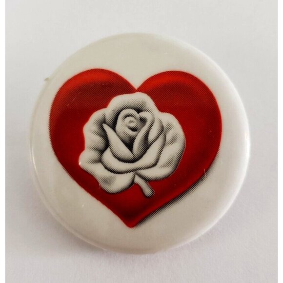 White Rose Within Red Heart Pinback Button Pin - Picture 1 of 2